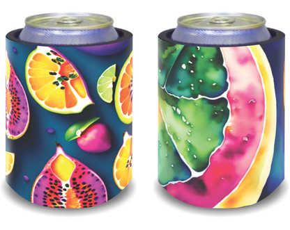 Stubby Holders for home. Set of 6. Full colour stubby holders. Colourfull fruit slices.