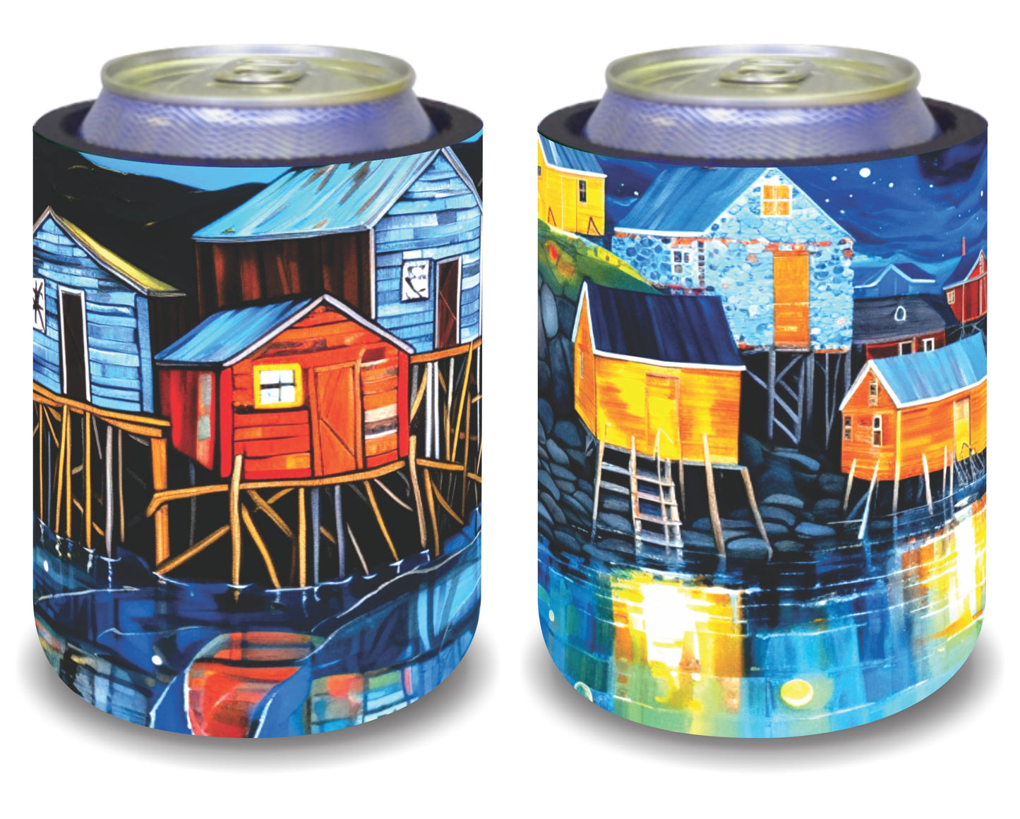 Stubby Holders for home. Set of 6. Full colour stubby holders. Beach vilage. #100