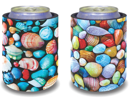 Stubby Holders for home. Set of 6. Full colour stubby holders. Colourfull Beach Pebbles.