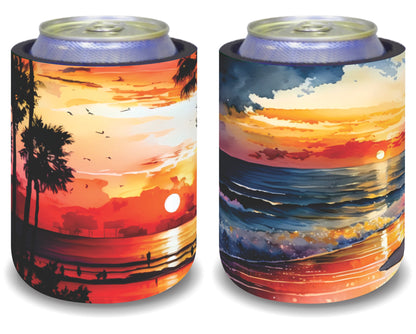 Stubby Holders for home. Set of 6. Full colour stubby holders. Sunset on the beach. #099