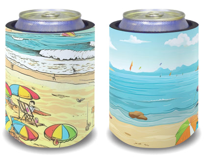 Stubby Holders for home. Set of 6. Full colour stubby holders. Retro Ocean design #033