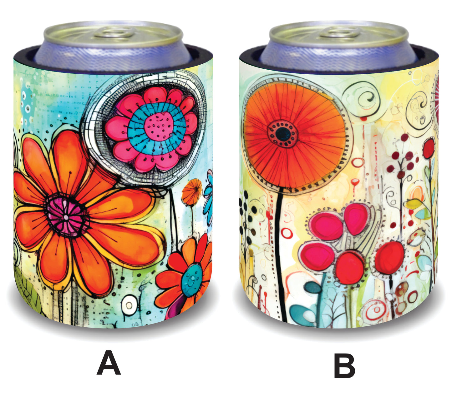 #106 Stubby Holders for home. Set of 2. Full colour stubby holders. Colourful floral designs.