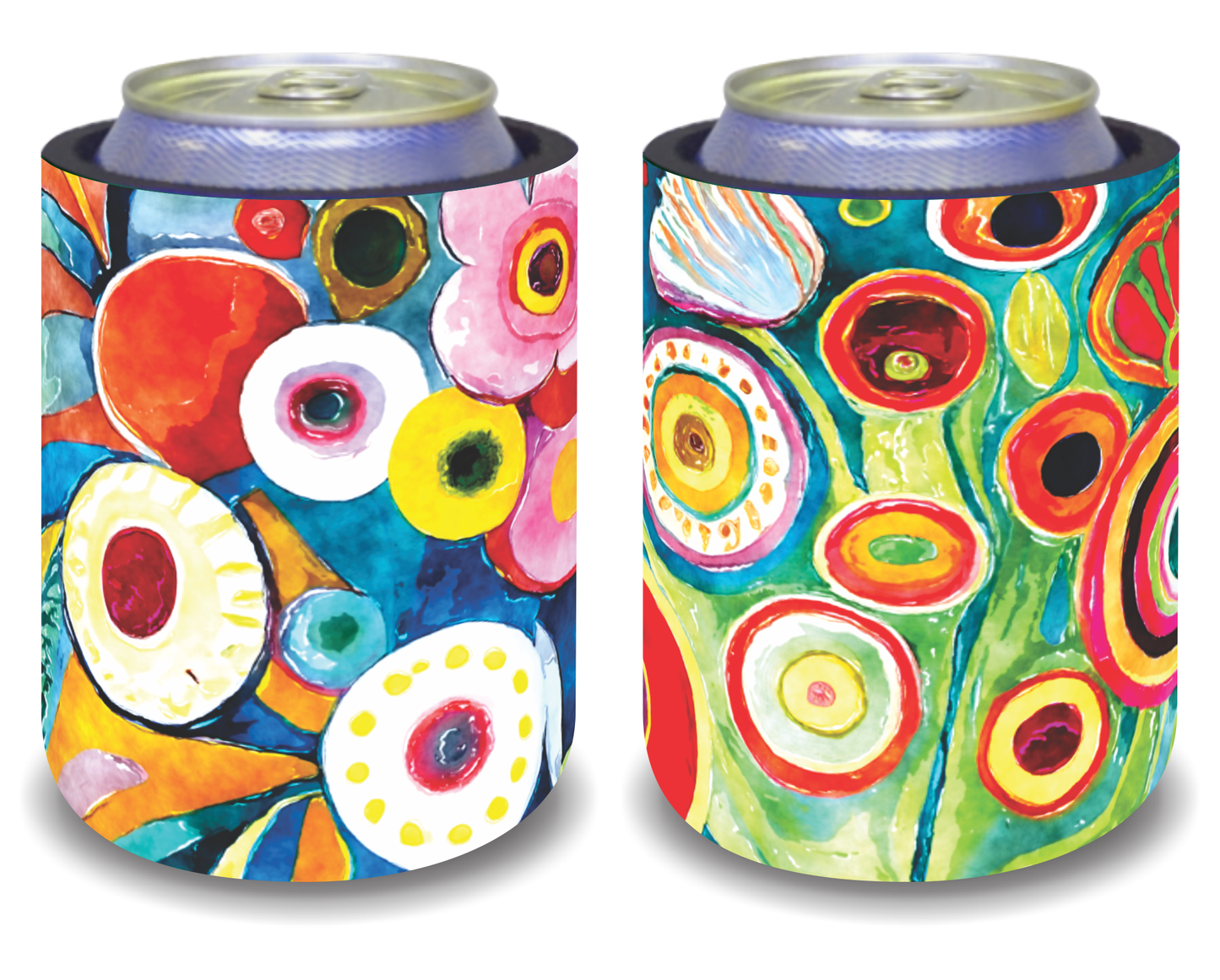 Stubby Holders for home. Set of 6. Full colour stubby holders. Abstract floral designs. #121