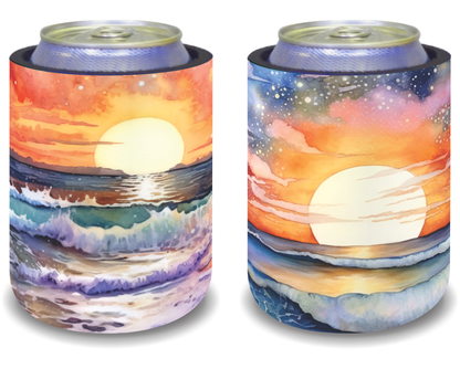 Stubby Holders for home. Set of 6. Full colour stubby holders. Sunset on the beach. #071