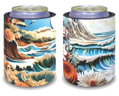 Stubby Holders for home. Set of 6. Full colour stubby holders. 3D AI beach images . #073