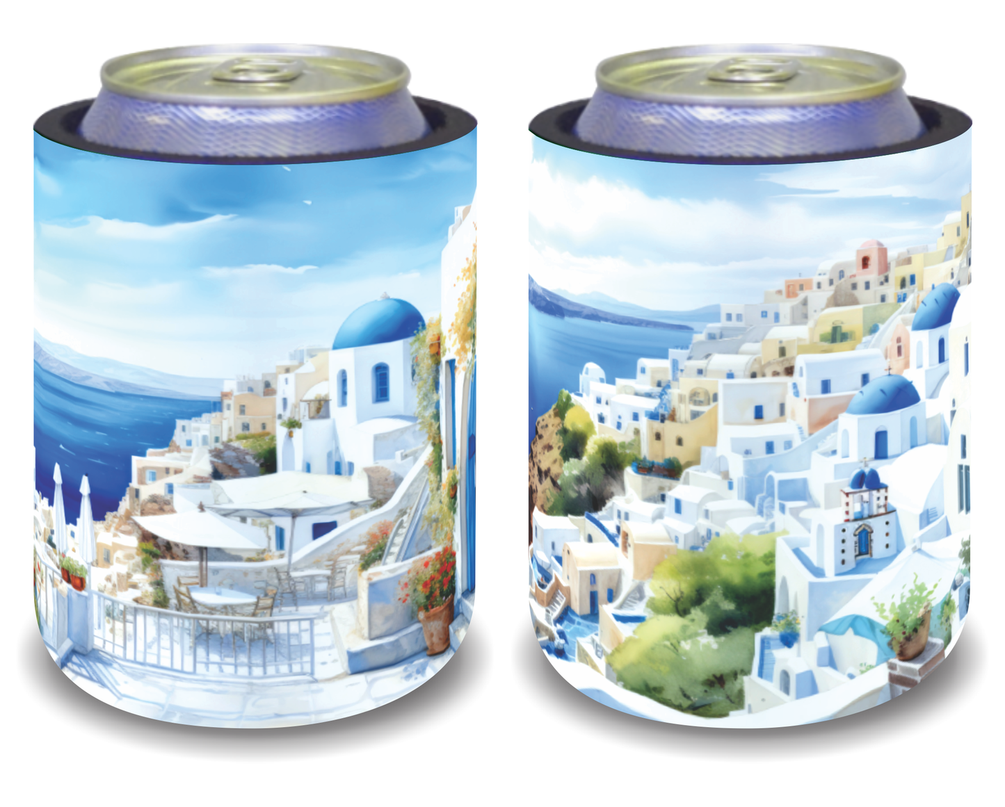 Stubby Holders for home. Set of 6. Full colour stubby holders. Santorini. #108