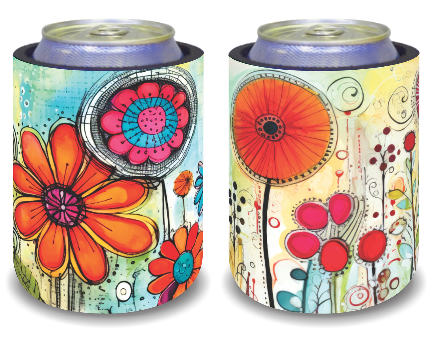 Stubby Holders for home. Set of 6. Full colour stubby holders. Colourfull floral designs. #106