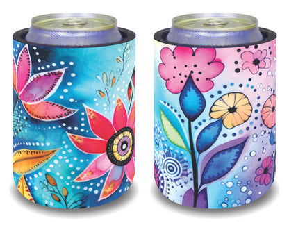 Stubby Holders for home. Set of 6. Full colour stubby holders. Colourfull Floral designs.