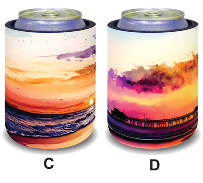 #099 Stubby Holders for home. Set of 2. Full colour stubby holders. Sunset on the beach.