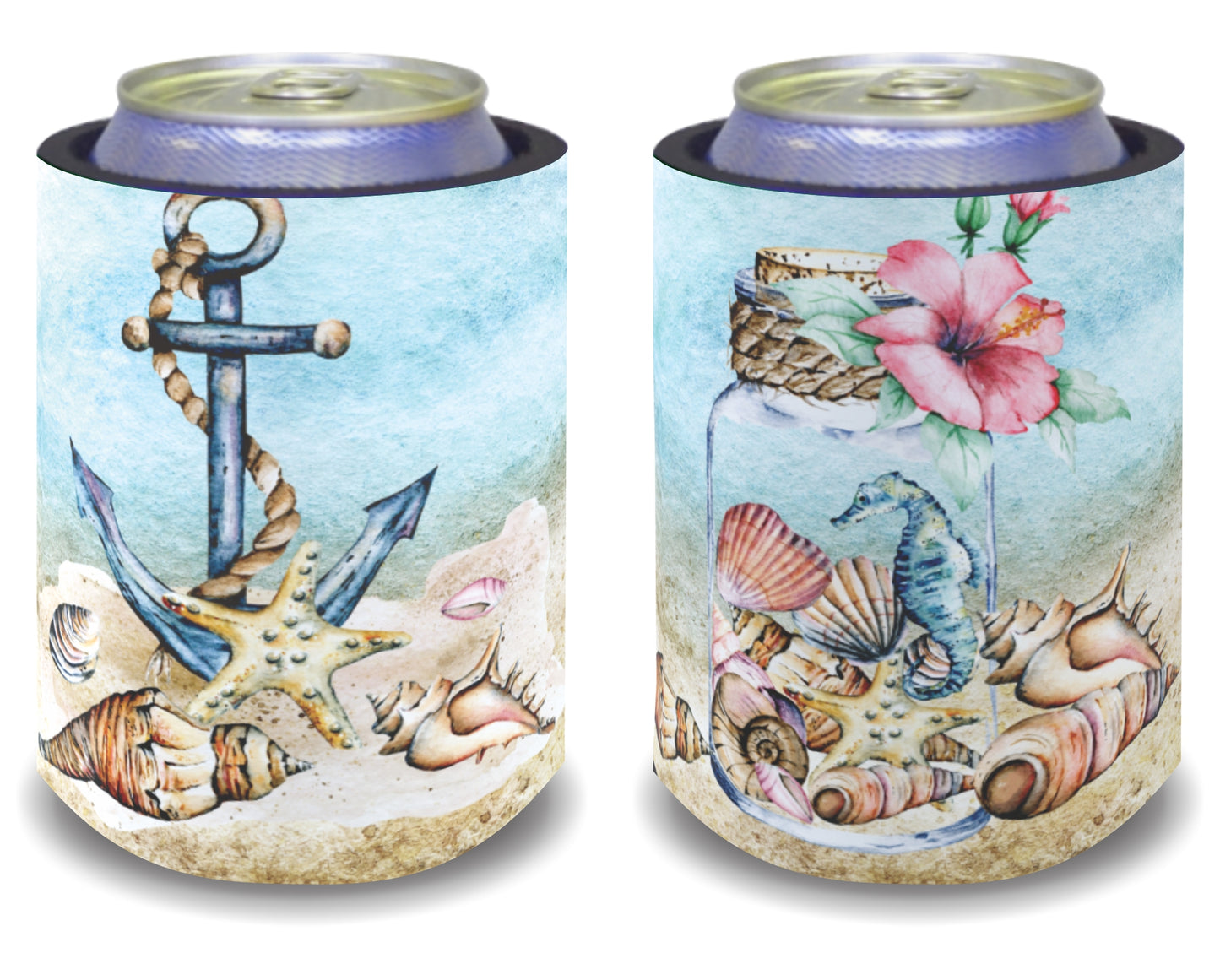 Stubby Holders for home. Set of 6. Full colour stubby holders. Retro Ocean design #034