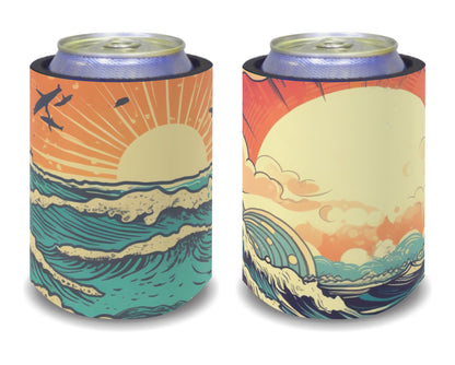 Stubby Holders for home. Set of 6. Full colour stubby holders. Retro Ocean design #032