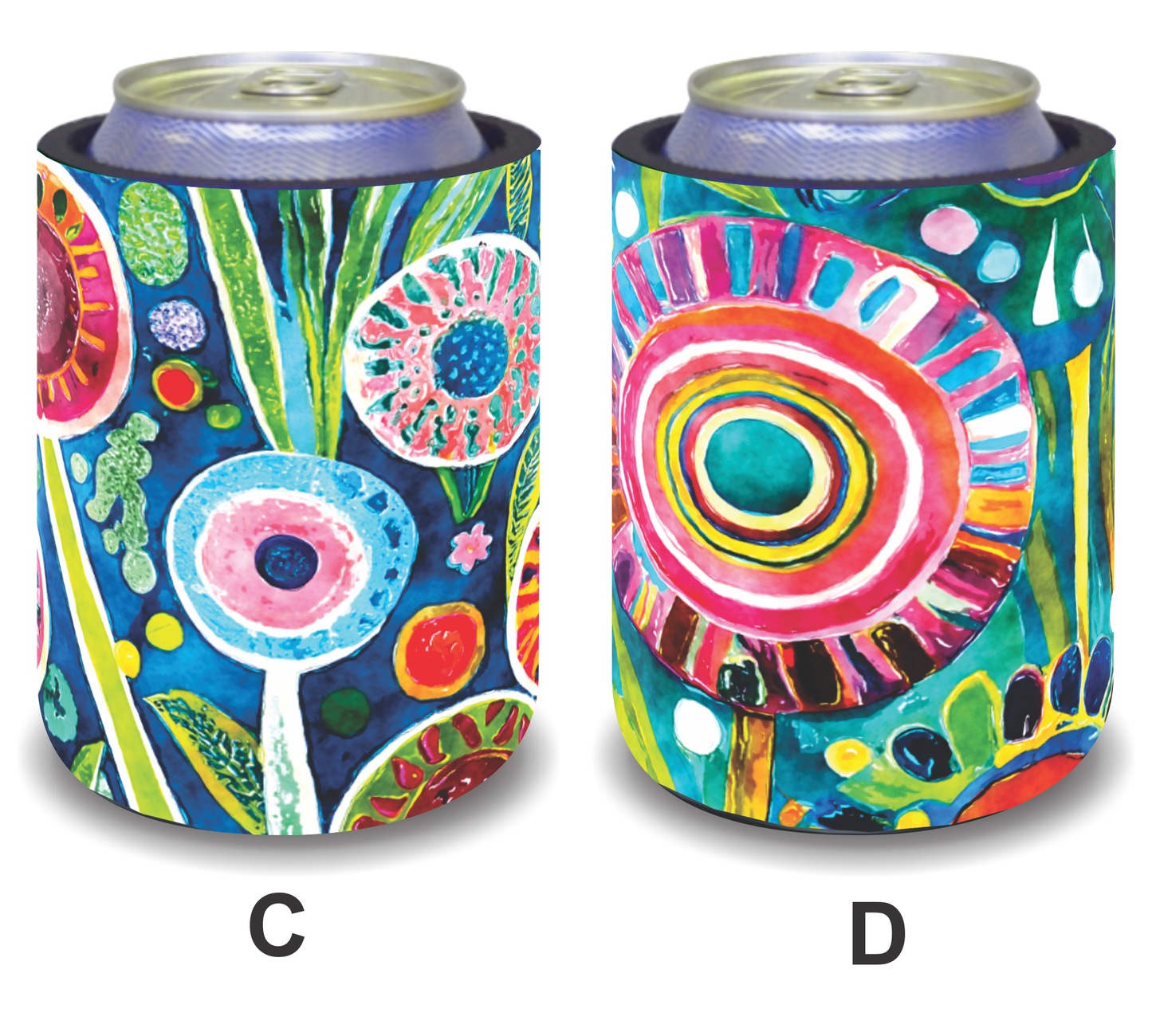 #120 Stubby Holders for home. Set of 2. Full colour stubby holders. Abstract floral design.