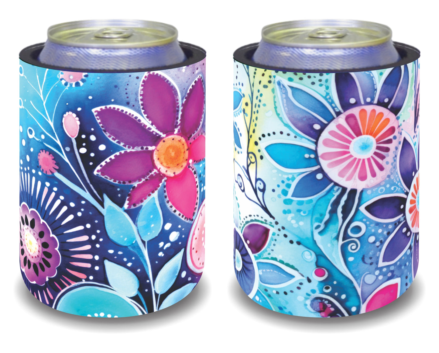 Stubby Holders for home. Set of 6. Full colour stubby holders. Colourfull Floral designs.