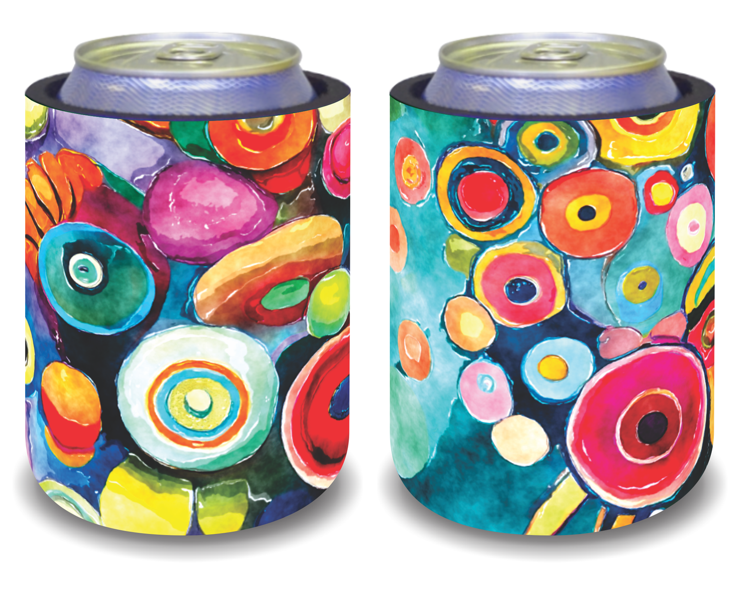 Stubby Holders for home. Set of 6. Full colour stubby holders. Abstract floral designs. #121