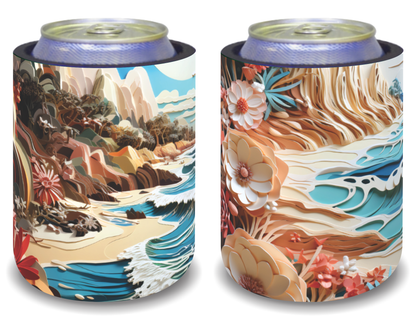 Stubby Holders for home. Set of 6. Full colour stubby holders. 3D AI beach images . #073