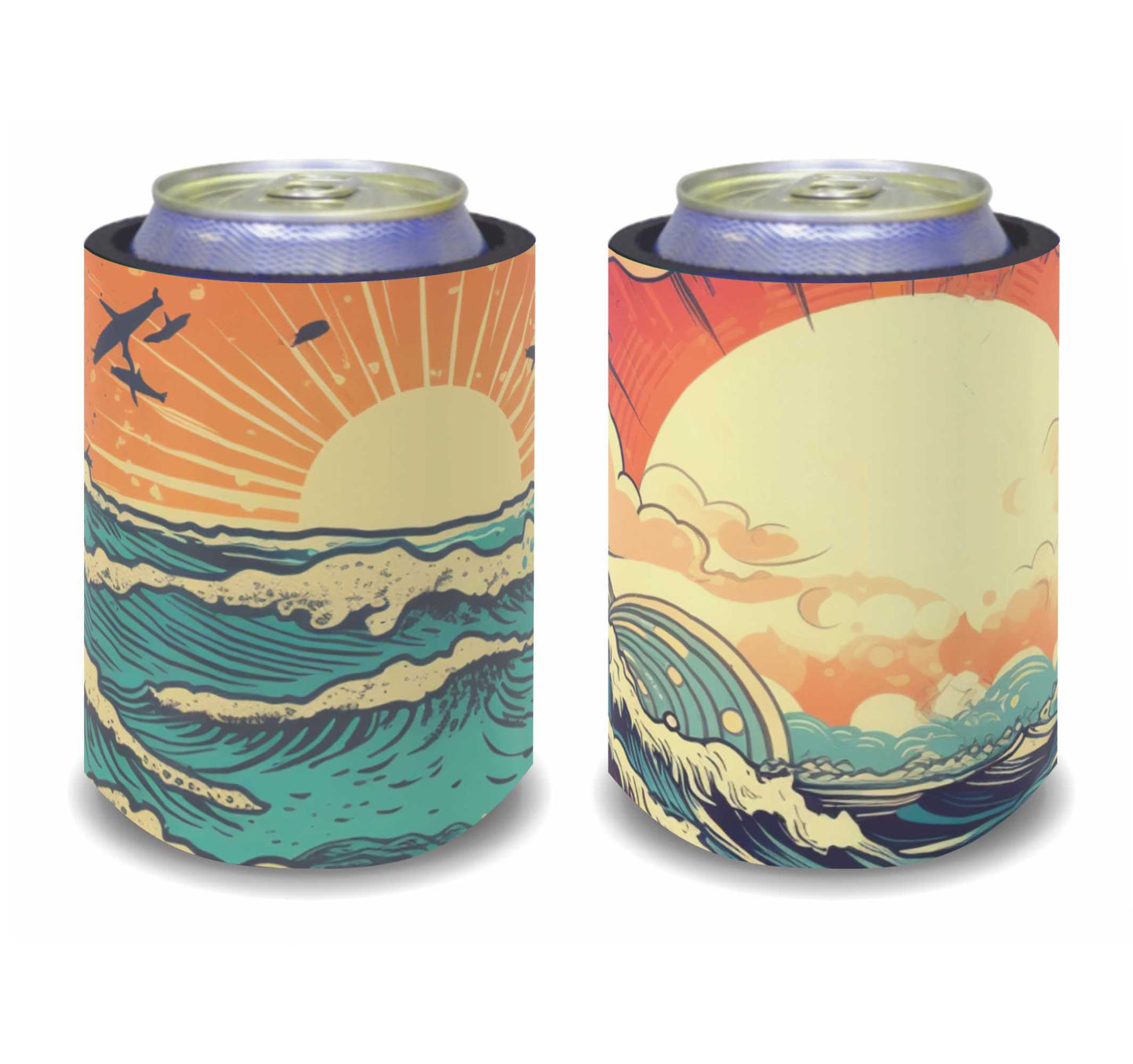 #032 Stubby Holders for home. Set of 6. Full colour stubby holders. Retro Ocean design