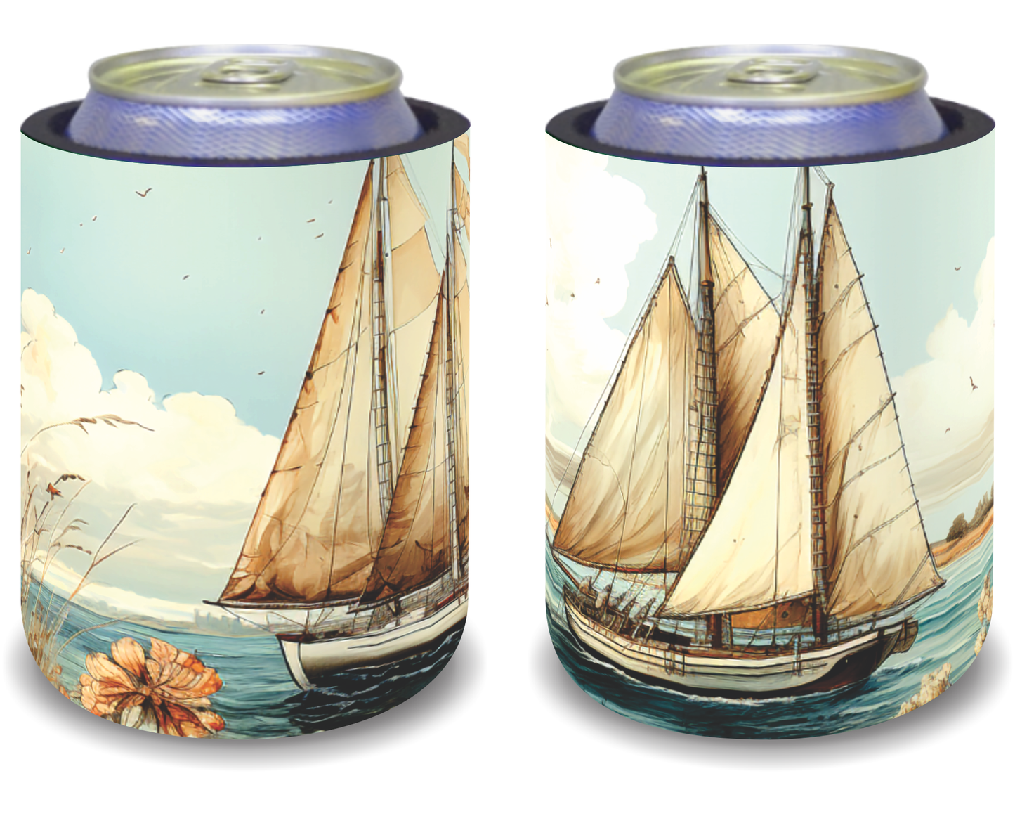 Stubby Holders for home. Set of 6. Full colour stubby holders. Sailboats. #066