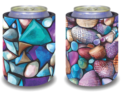 Stubby Holders for home. Set of 6. Full colour stubby holders. Colourfull Beach Pebbles.