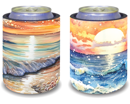 Stubby Holders for home. Set of 6. Full colour stubby holders. Sunset on the beach. #071