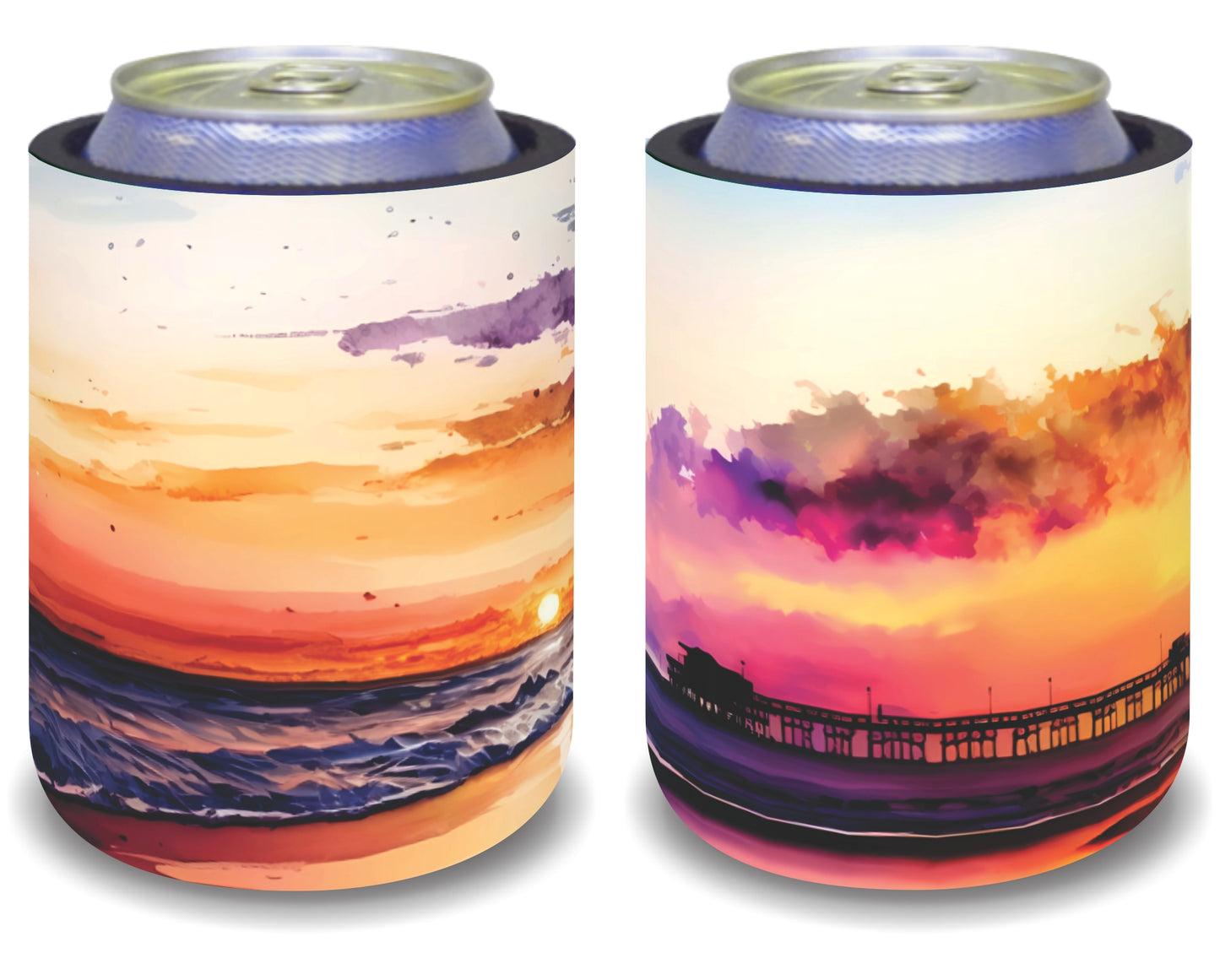 Stubby Holders for home. Set of 6. Full colour stubby holders. Sunset on the beach. #099