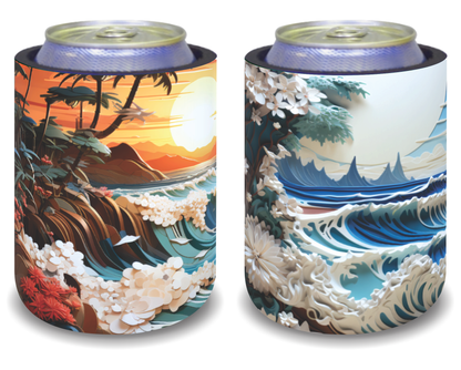 Stubby Holders for home. Set of 6. Full colour stubby holders. 3D AI beach images . #073