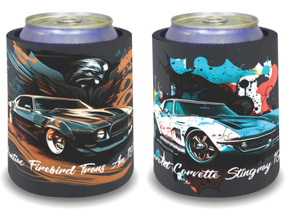 Stubby Holders for home. Set of 6. Full colour stubby holders. American Icon Muscle Cars. #096