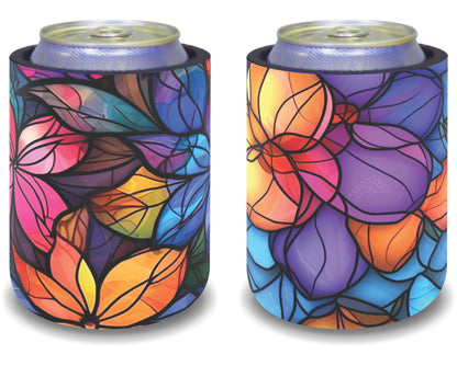 Stubby Holders for home. Set of 6. Full colour stubby holders. Stained Glass Colourfull Florals.