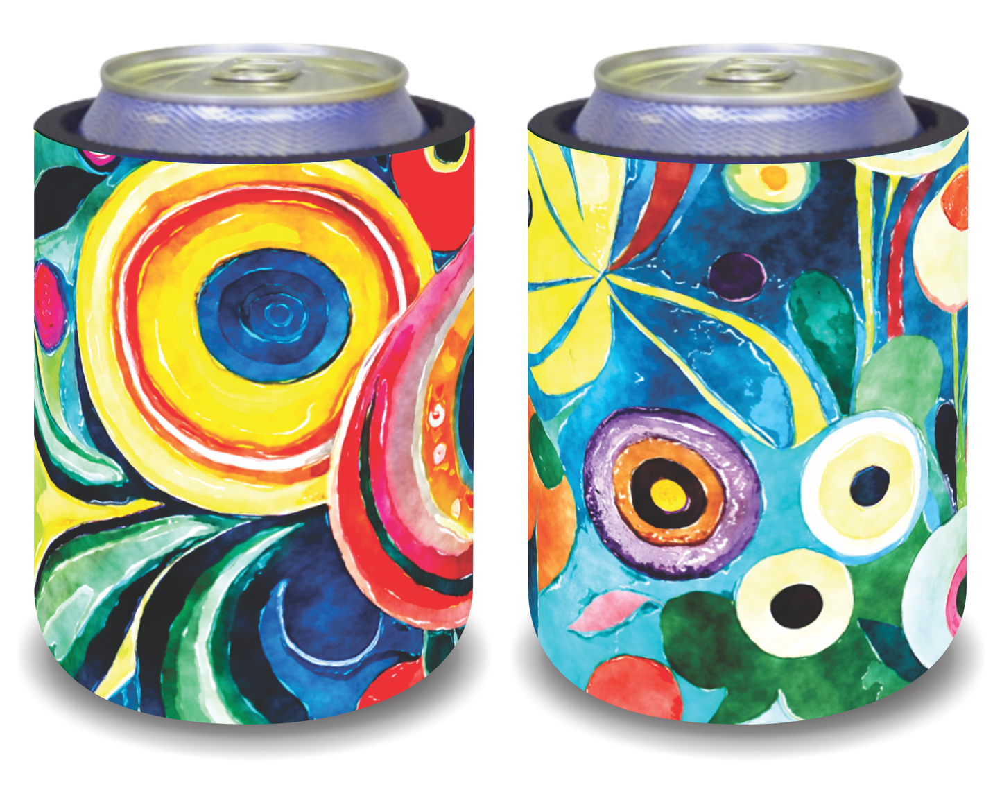 Stubby Holders for home. Set of 6. Full colour stubby holders. Abstract floral designs. #121