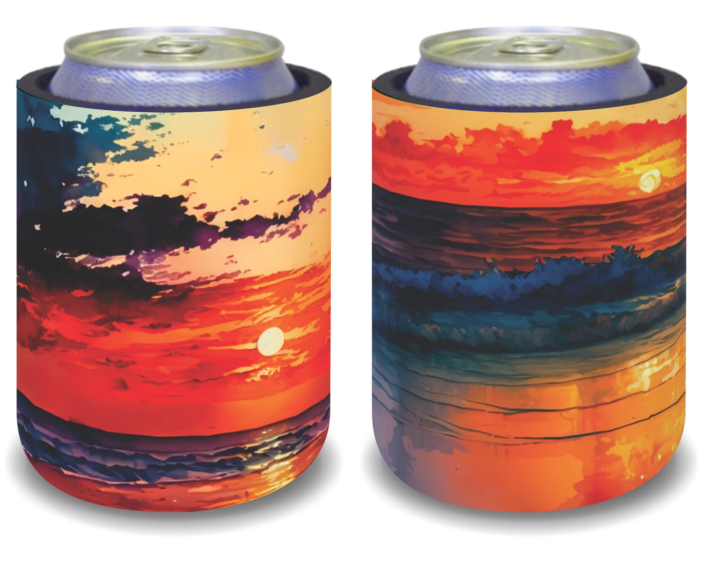 Stubby Holders for home. Set of 6. Full colour stubby holders. Sunset on the beach. #099