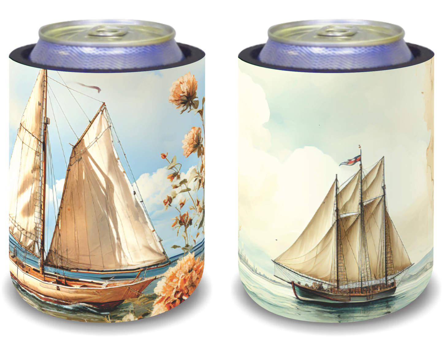 Stubby Holders for home. Set of 6. Full colour stubby holders. Sailboats. #066