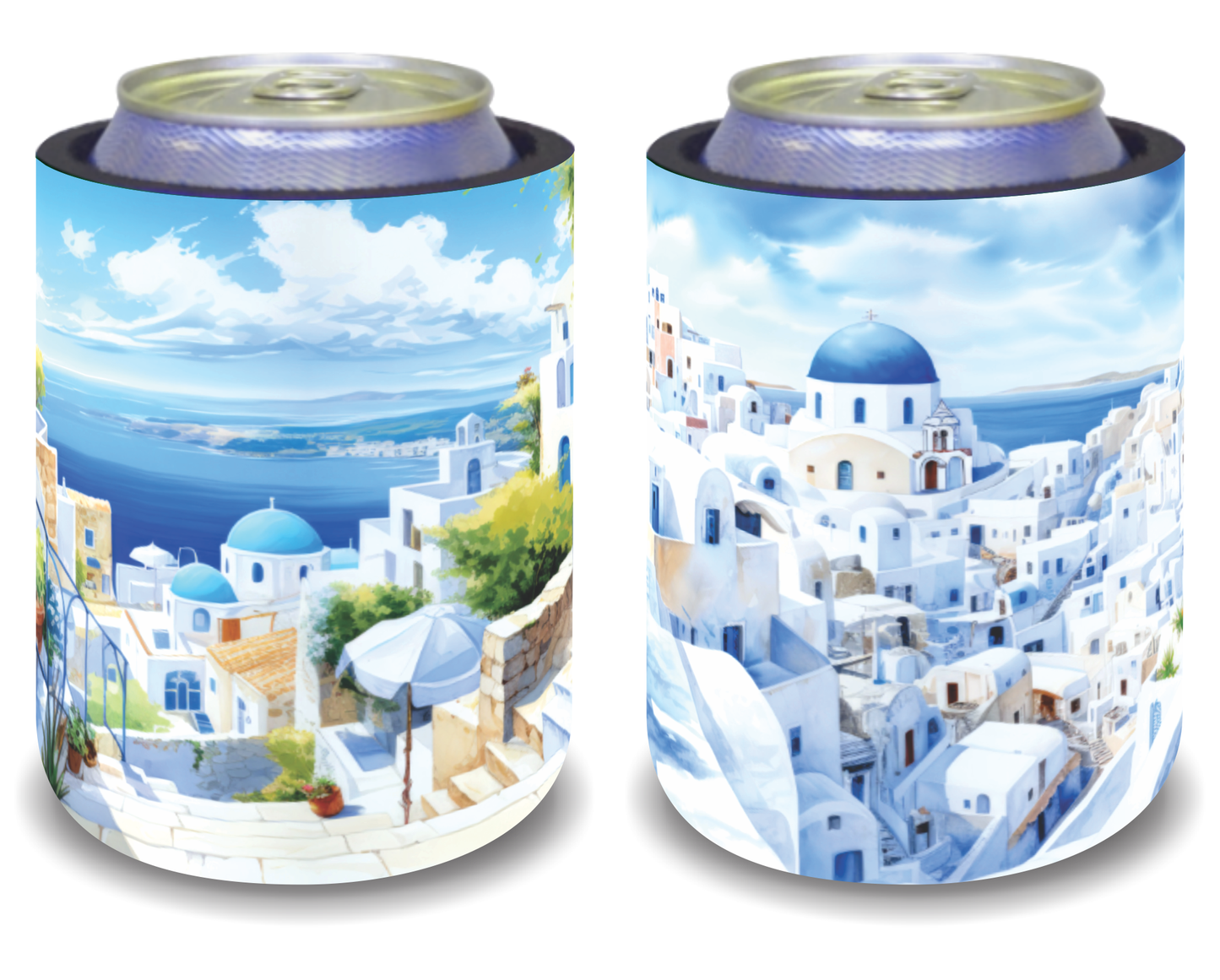 Stubby Holders for home. Set of 6. Full colour stubby holders. Santorini. #108