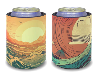 Stubby Holders for home. Set of 6. Full colour stubby holders. Retro Ocean design #032