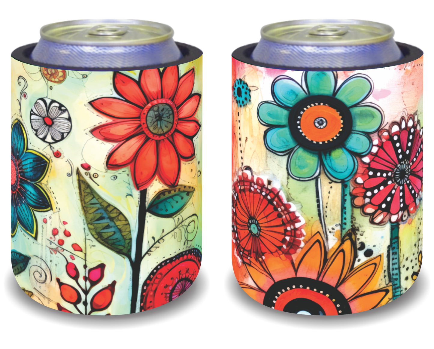 Stubby Holders for home. Set of 6. Full colour stubby holders. Colourfull floral designs. #106