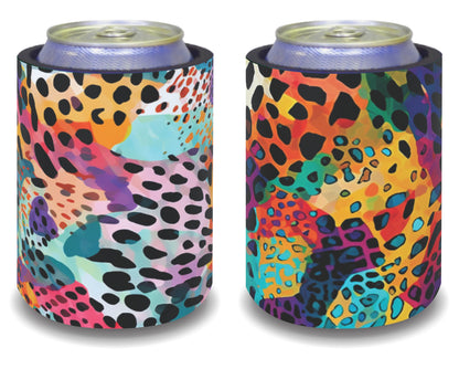 Stubby Holders for home. Set of 6. Full colour stubby holders. Coloured Leopard Skin. #040