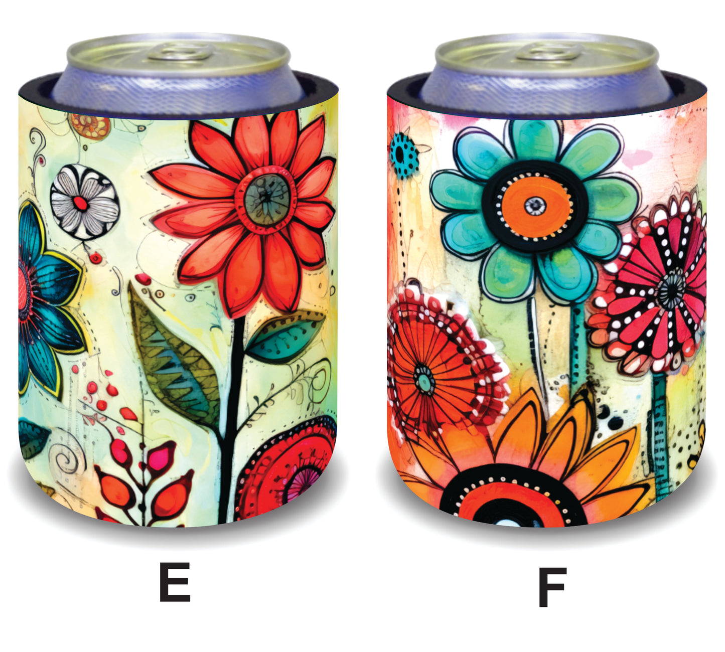 #106 Stubby Holders for home. Set of 2. Full colour stubby holders. Colourful floral designs.