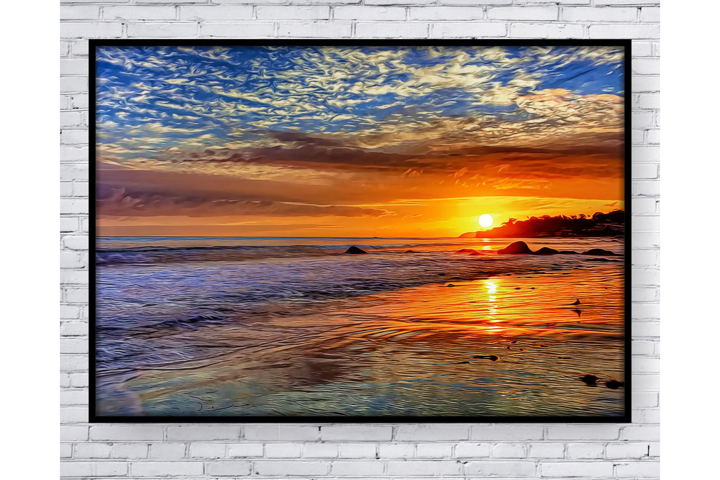 Beach Ocean Wall Art. Beach Prints. Ocean Rocky  Shore. Sunset over the ocean. Ocean Prints. Size A4. #0046