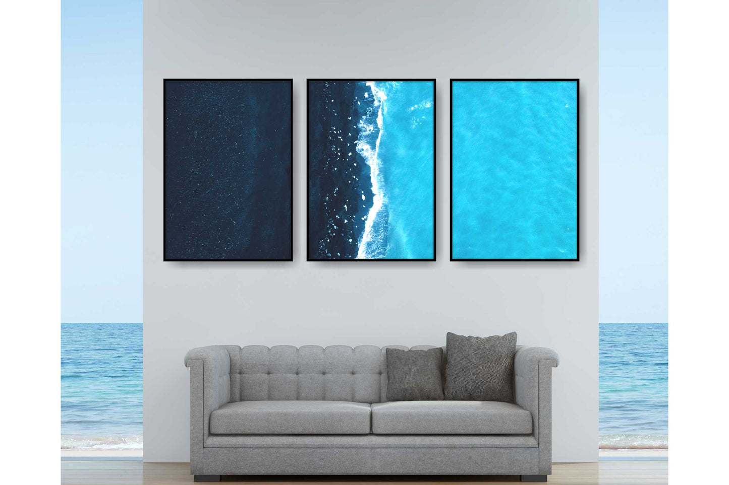 Set of 3 prints. Beach Ocean Wall Art. Watercolor Beach Prints.  Ocean Prints. Size A4. #0076