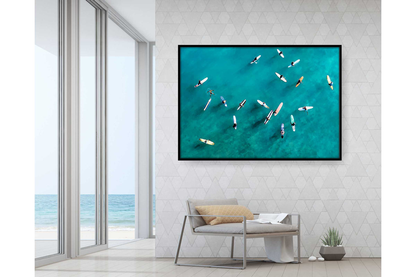 Beach Ocean Wall Art. Beach Prints. Artistic Watercolour beach print with surfers. Ocean Prints. Size A4. #0109