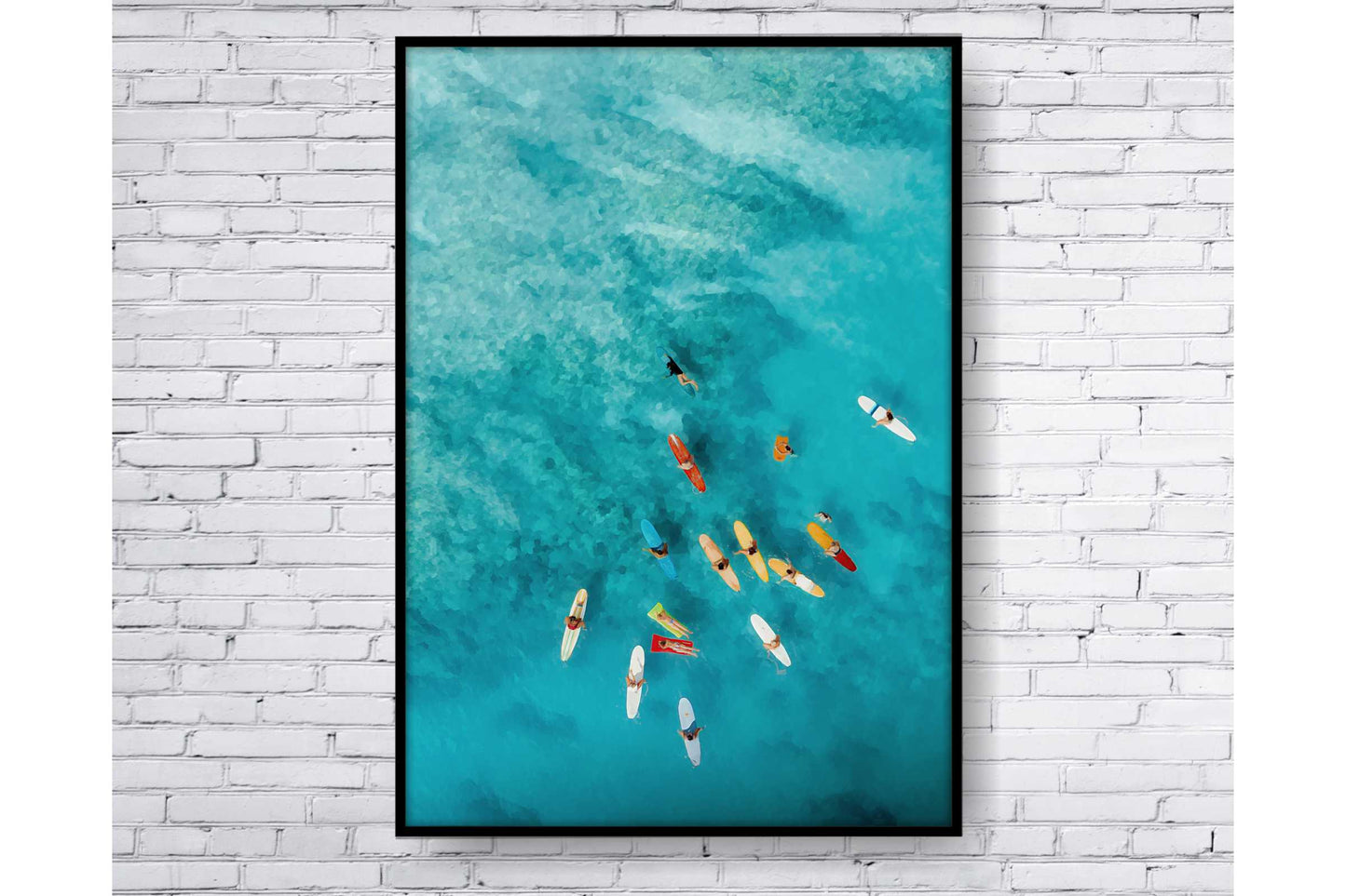 Beach Ocean Wall Art. Beach Prints. Artistic Watercolour beach print with surfers. Ocean Prints. Size A4. #0118