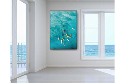 Beach Ocean Wall Art. Beach Prints. Artistic Watercolour beach print with surfers. Ocean Prints. Size A4. #0118