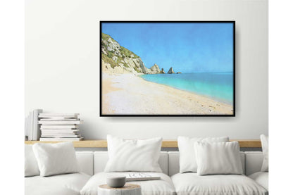 Beach Ocean Wall Art. Beach Prints. Artistic Watercolour beach print. Rocky seaside. Size A4. #0204