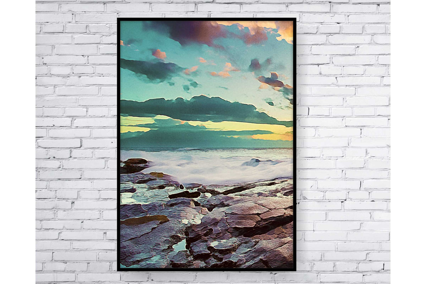 Set of 3 prints. Beach Ocean Wall Art. Watercolor Beach Prints.  Sunset over the rocky shore. Ocean Prints. Size A4. #0215