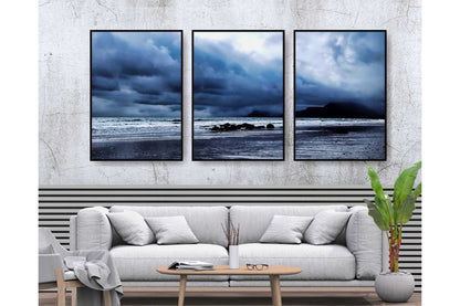 Set of 3 prints. Beach Ocean Wall Art. Watercolor Beach Prints. Stormy ocean. Size A4. #0221