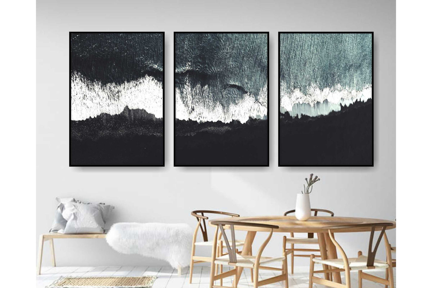 Set of 3 prints. Beach Ocean Wall Art. Watercolor Beach Prints. Big waves crushing on the beach. Size A4. #0223