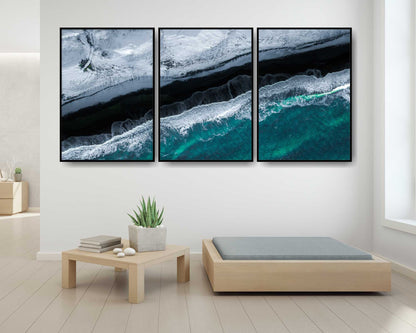 Set of 3 prints. Beach Ocean Wall Art. Watercolor Beach Prints. Big waves crushing on the beach. Size A4. #0224