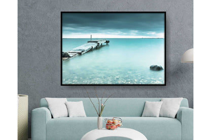 Beach Ocean Wall Art. Beach Prints. Artistic Watercolour beach print. Old wooden bridge over the water. Size A4. #0243