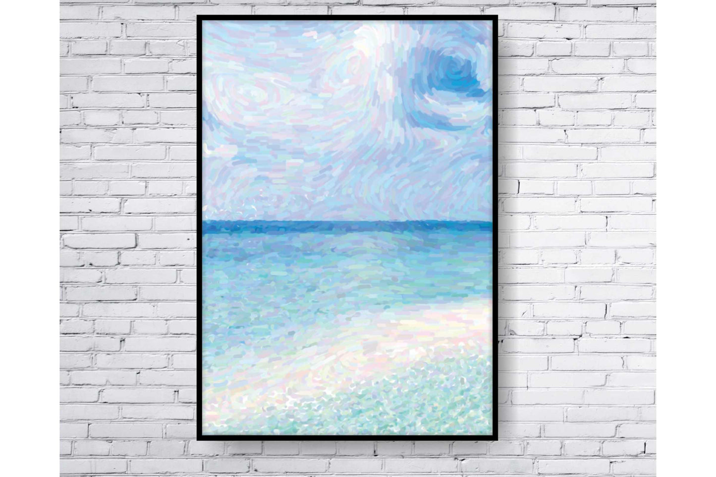 Set of 3 prints. Beach Ocean Wall Art. Watercolour Ocean Prints. Calm weather over the ocean horizon. #0266