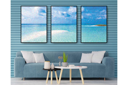 Set of 3 prints. Beach Ocean Wall Art. Watercolour Ocean Prints. Calm weather over the ocean horizon. #0266