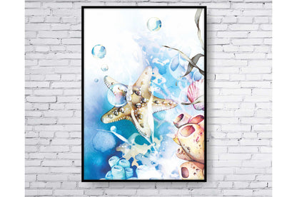 Set of 2 prints A4 size. Beach Ocean Wall Art. Watercolour underwater Ocean Prints. #0274