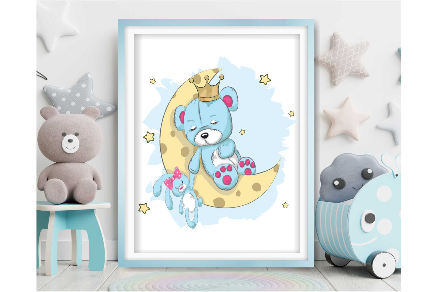 Wall Art Print for Boys Room. Sleepy Baby Teddy Bear.